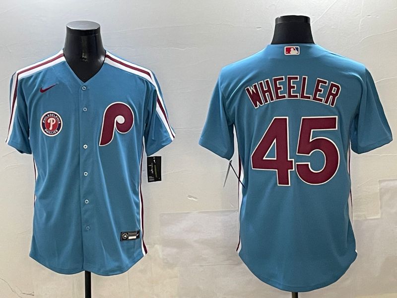 Men Philadelphia Phillies #45 Wheeler Light Blue Throwback Game 2025 Nike MLB Jersey style 3